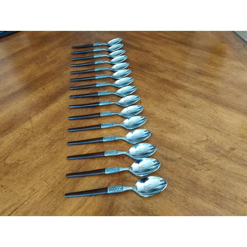 Lot 15x Teaspoons Ekco Eterna La Joya Stainless Faux Wood Flatwar MCM EKS14 6.4